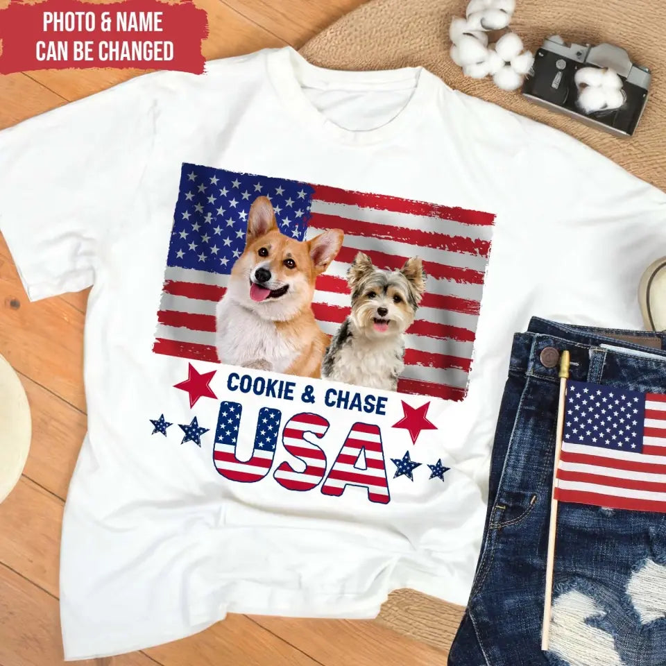 4th Of July American Dog Patriotic United States - Personalized T-Shirt, Gift For Dog Lovers, Dog 4th July T-Shirt - CF-TS1238