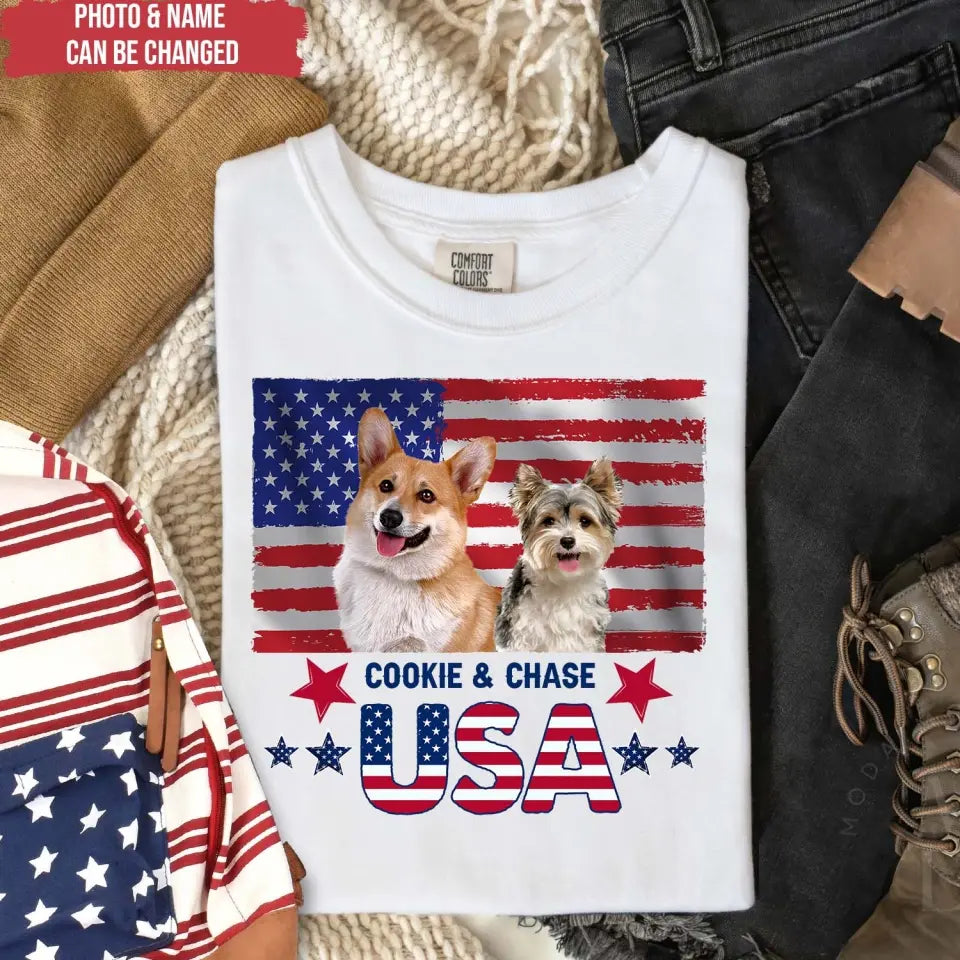 4th Of July American Dog Patriotic United States - Personalized T-Shirt, Gift For Dog Lovers, Dog 4th July T-Shirt - CF-TS1238