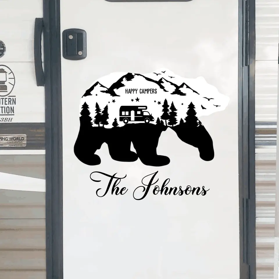 Wild Bear And Mountain - Personalized Decal, Gift For Camping Lovers, Camping Decor - CF-PCD127