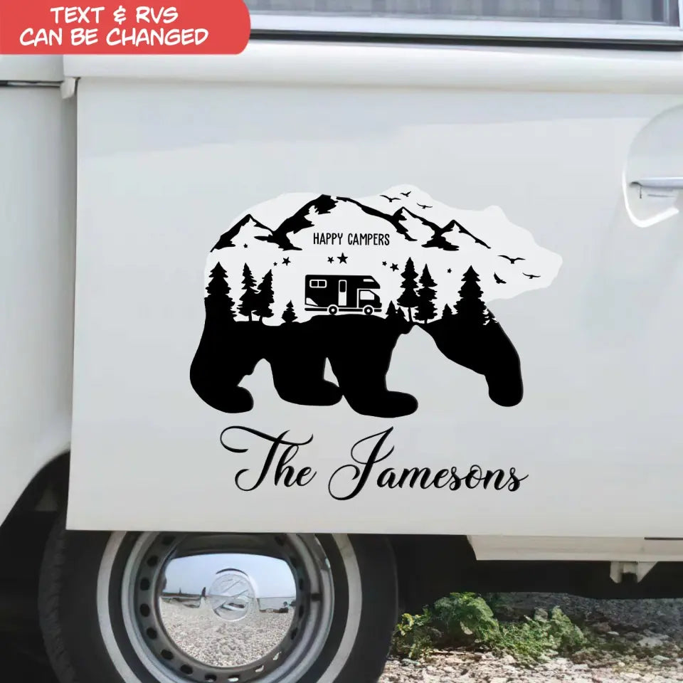 Wild Bear And Mountain - Personalized Decal, Gift For Camping Lovers, Camping Decor - CF-PCD127