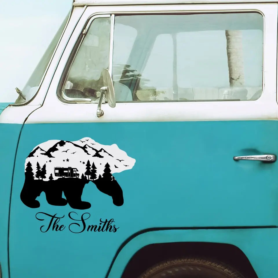 Wild Bear And Mountain - Personalized Decal, Gift For Camping Lovers, Camping Decor - CF-PCD127