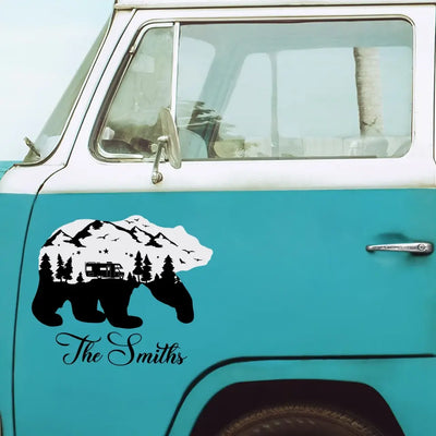 Wild Bear And Mountain - Personalized Decal, Gift For Camping Lovers, Camping Decor - CF-PCD127