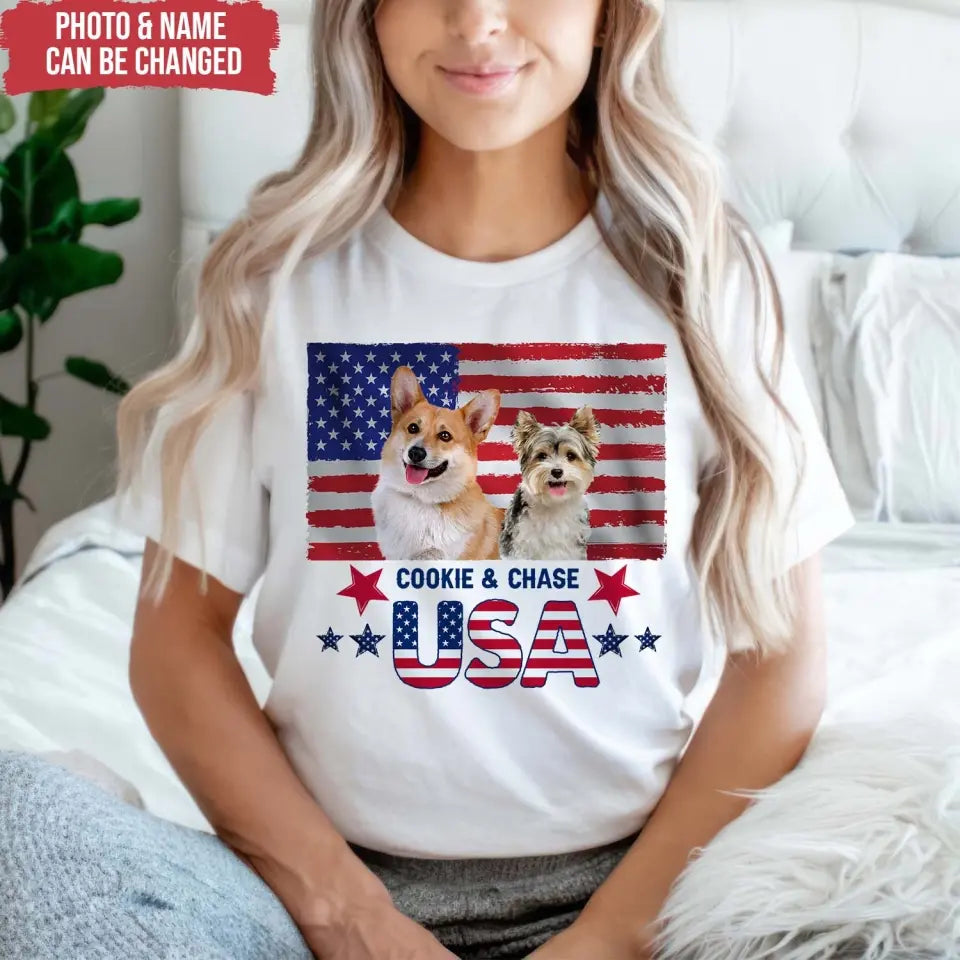 4th Of July American Dog Patriotic United States - Personalized T-Shirt, Gift For Dog Lovers, Dog 4th July T-Shirt - CF-TS1238