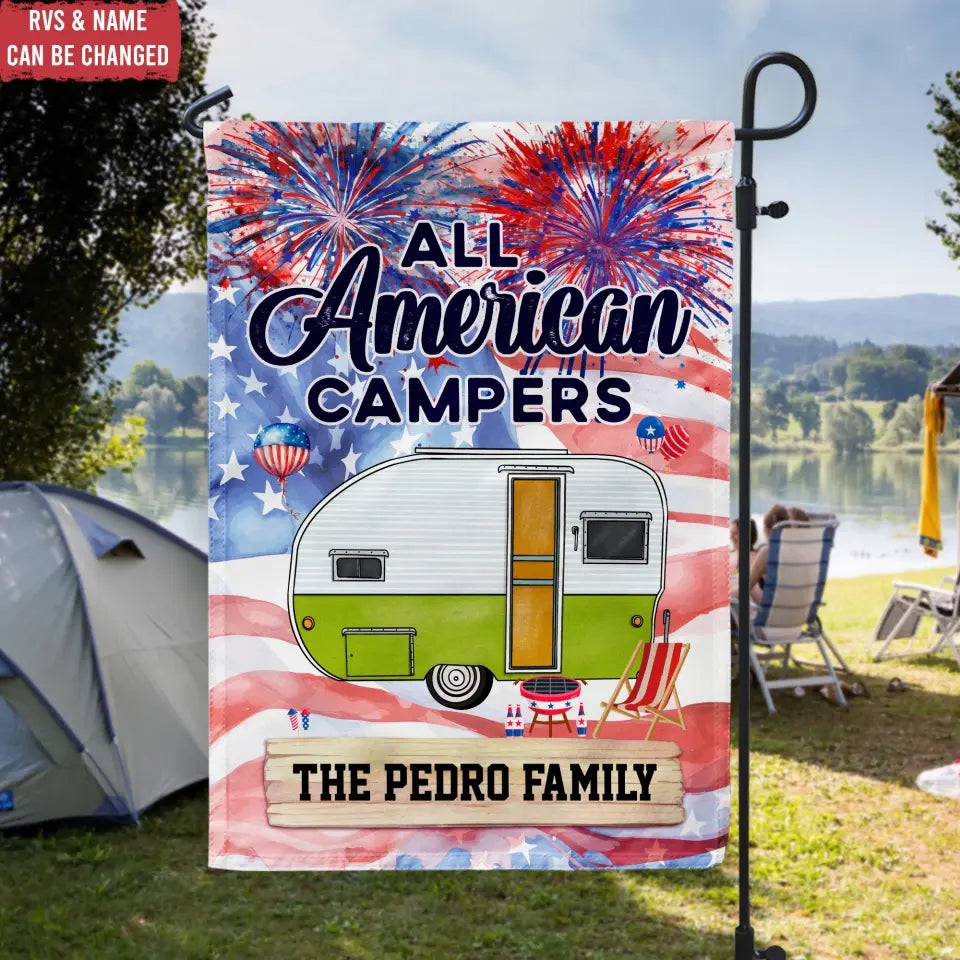 All American Campers - Personalized Garden Flag, Gift For Camping Lovers, Independence Day - CF-GF191