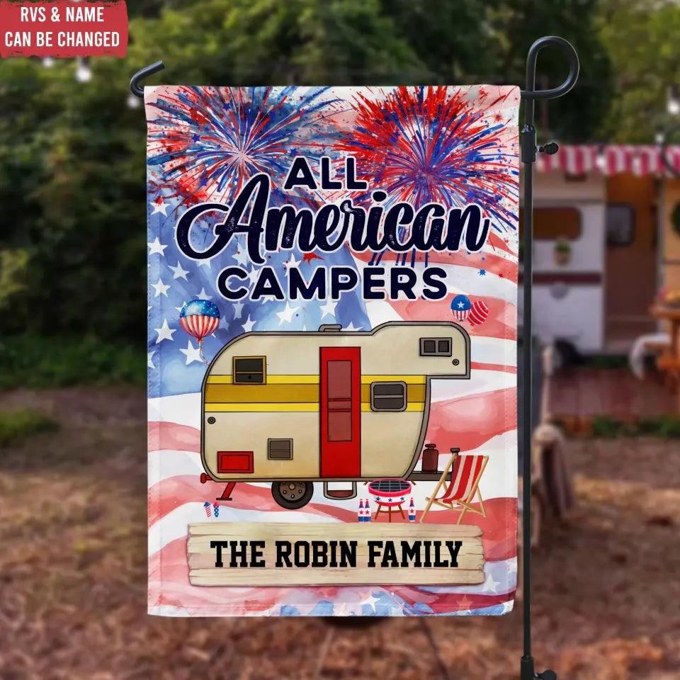 All American Campers - Personalized Garden Flag, Gift For Camping Lovers, Independence Day - CF-GF191