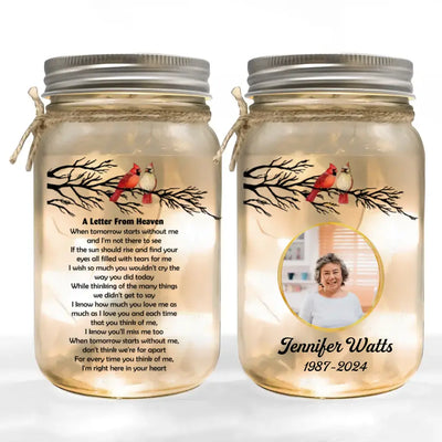 A Letter From Heaven When Tomorrow Starts Without Me - Personalized Mason Jar Light - MJL11