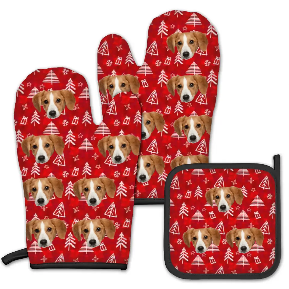 Put Your Cute Pet Face on Custom Oven Mitts - Personalized Mitts and Pot-Holder Set, Gift For Pet Lover - MP01