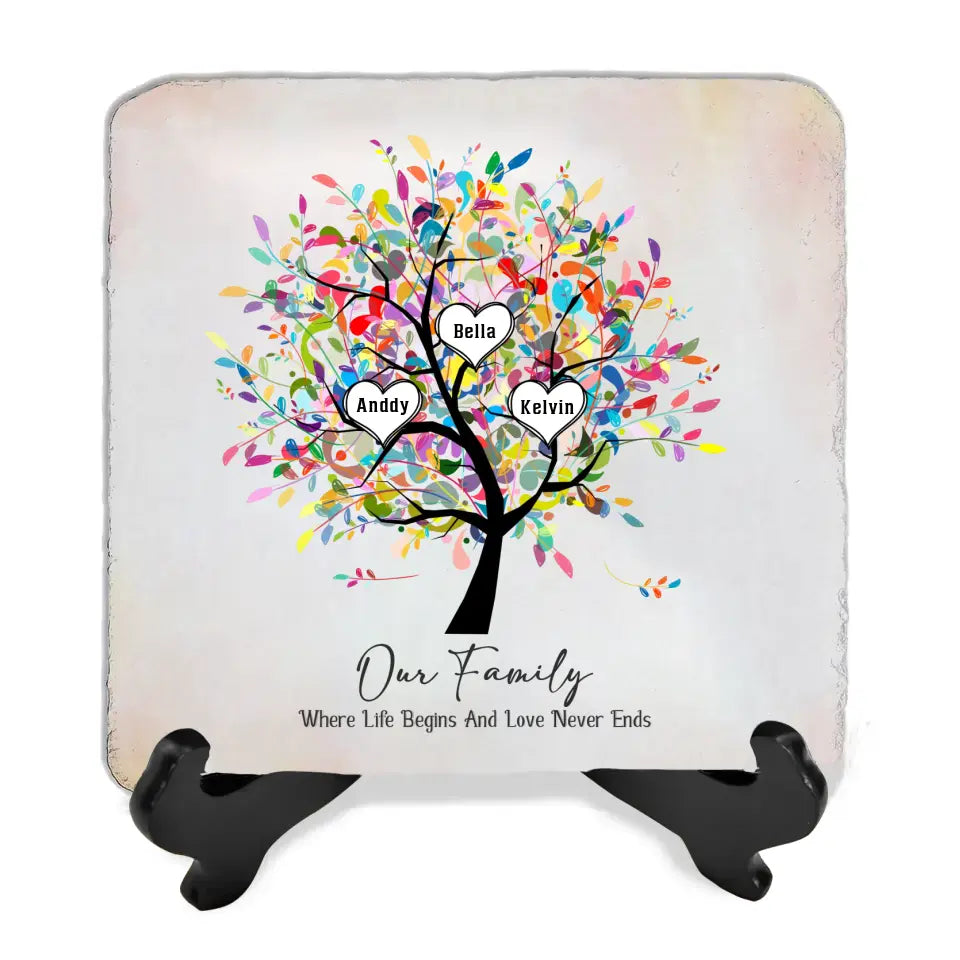 Our Family Where Life Begins And Love Never Ends - Personalized Stone, Family Decor - MS84