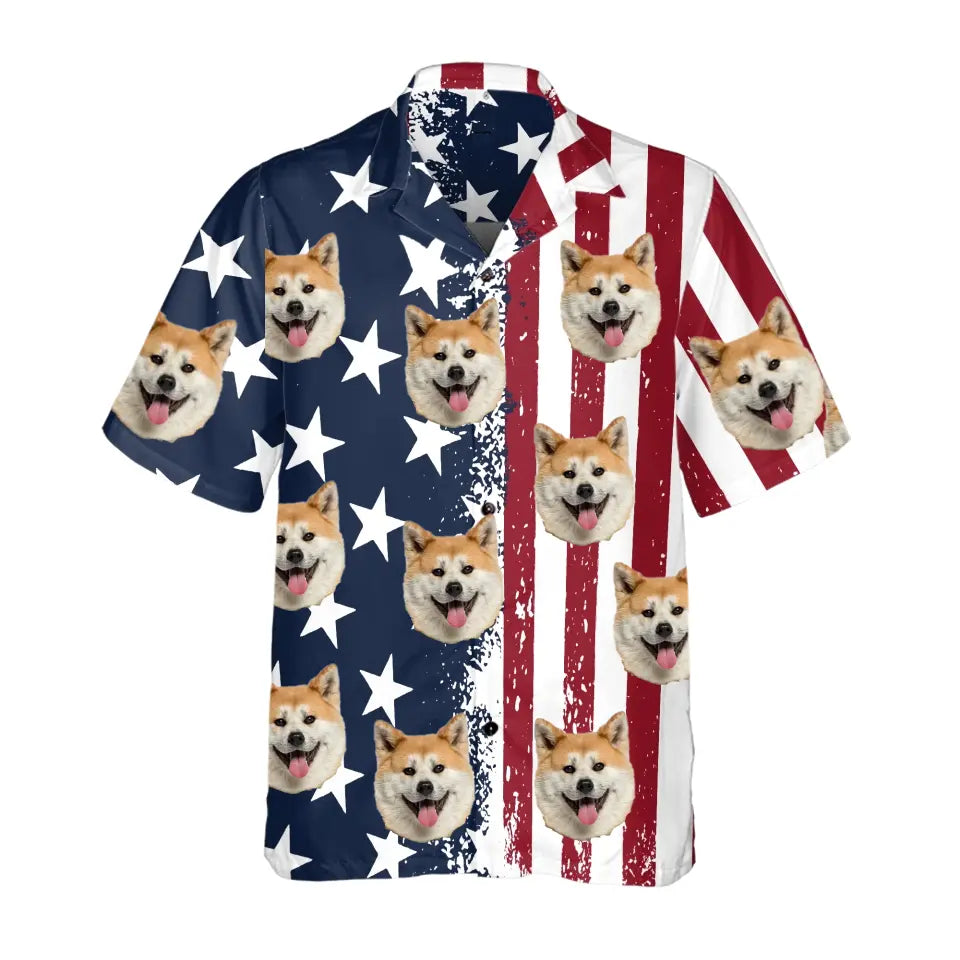 Custom Face American Flag - Personalized Hawaiian Shirt, Gift For Pet Lover