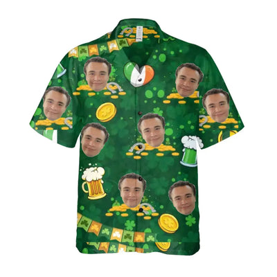 Custom Face Photo Lucky Charm Shamrock - Personalized Hawaiian Shirt, St Patrick's Day Gift - HS12
