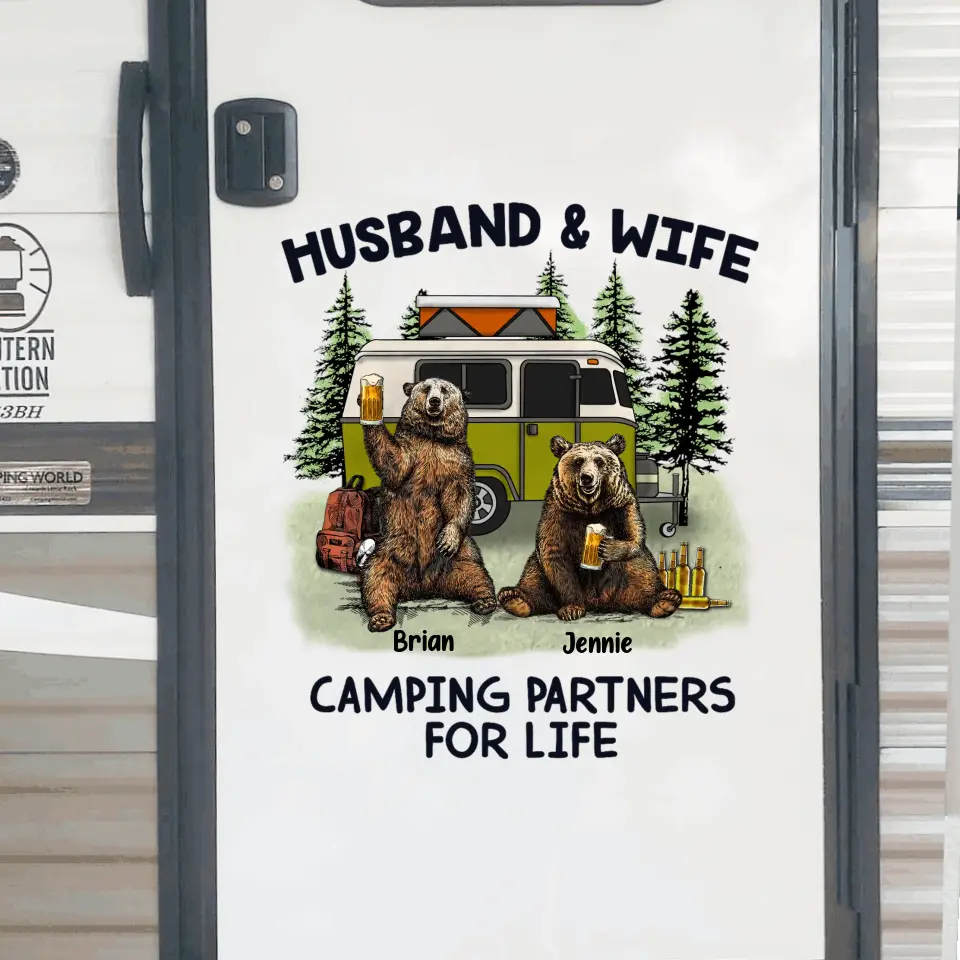 Bear Camping Partners For Life - Personalized Decal, Gift For Camping Couple, Husband And Wife Camping - PCD121