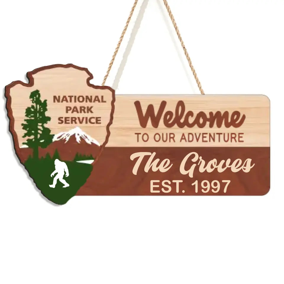 Personalized Wooden Sign 2 Layer, Welcome To Our Adventure National Park