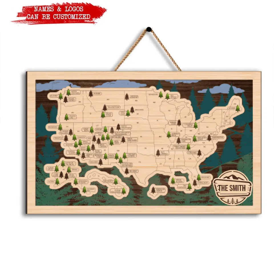 National Parks Map - Personalized Wooden Sign 2 Layer