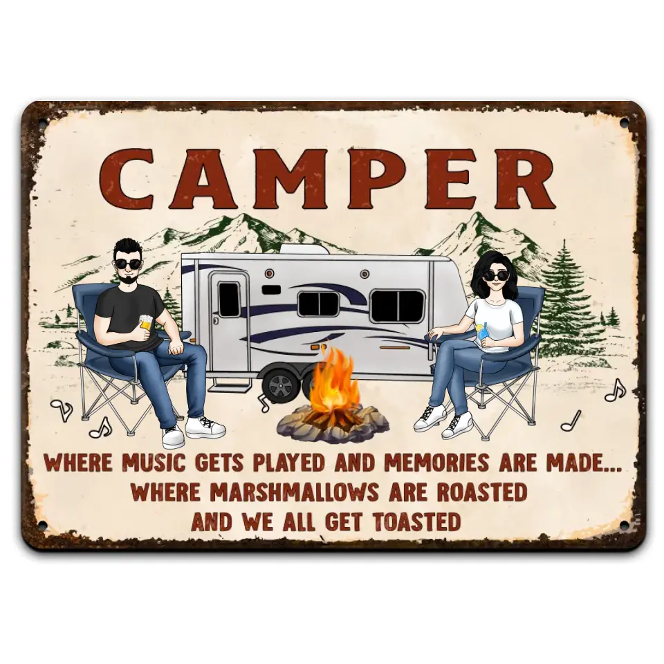Firepit Where Music Gets Played - Personalized Metal Sign, Custom Family Couple Sign, Gift For Camper