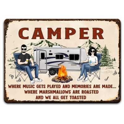 Firepit Where Music Gets Played - Personalized Metal Sign, Custom Family Couple Sign, Gift For Camper