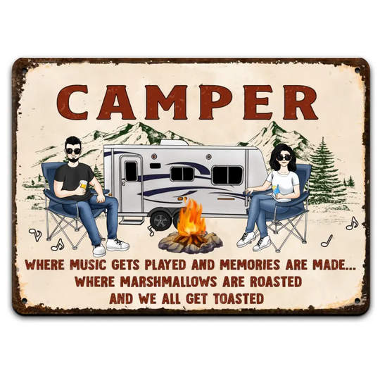 Firepit Where Music Gets Played - Personalized Metal Sign, Custom Family Couple Sign, Gift For Camper