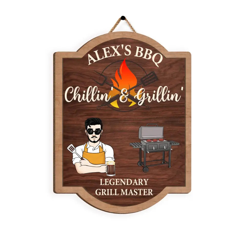 BBQ Chill' & Grillin' - Personalized Wooden Sign, BBQ Gifts, Family Gifts - DS724