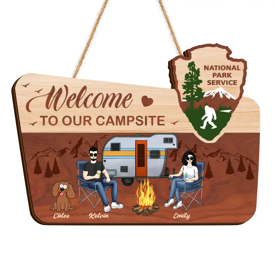 Welcome To Our Campsite - Personalized Wooden Sign, Gift For Camping Lovers - DS729