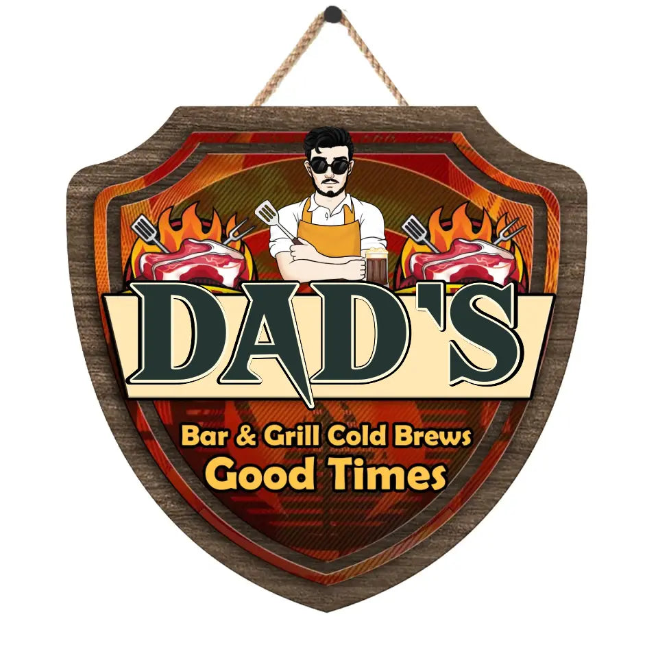 Dad’s Bar & Grill Cold Brews Good Times - Personalized Wooden Sign - DS732