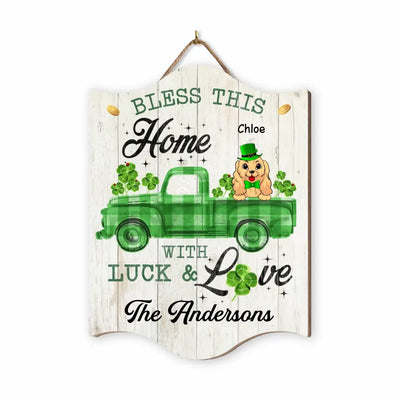 Bless This Home With Luck & Love - Personalized Wood 1 Layer Sign, Happy St Patrick's Day, Gift For Family - DS762