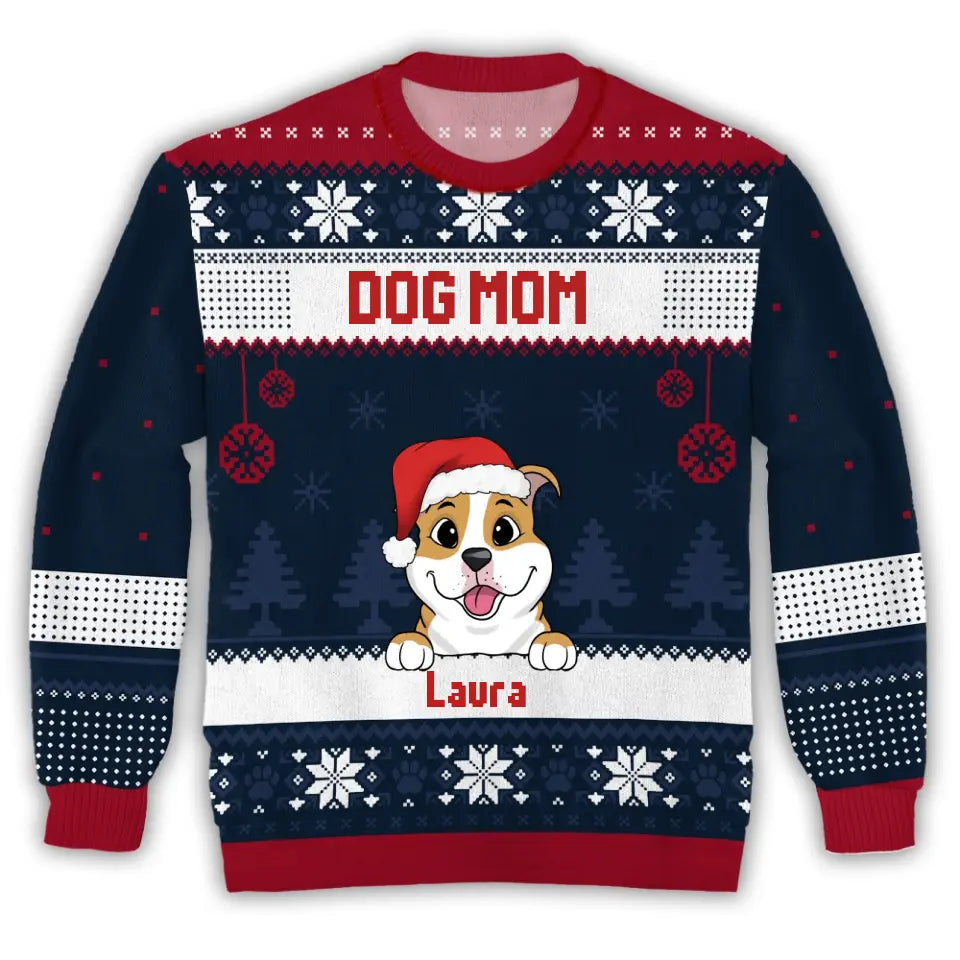 Merry Christmas, Dog Mom Dog Dad - Gift For Dog Lovers, Christmas Gift - Personalized Ugly Christmas Wool Sweatshirt, All-Over-Print Sweatshirt