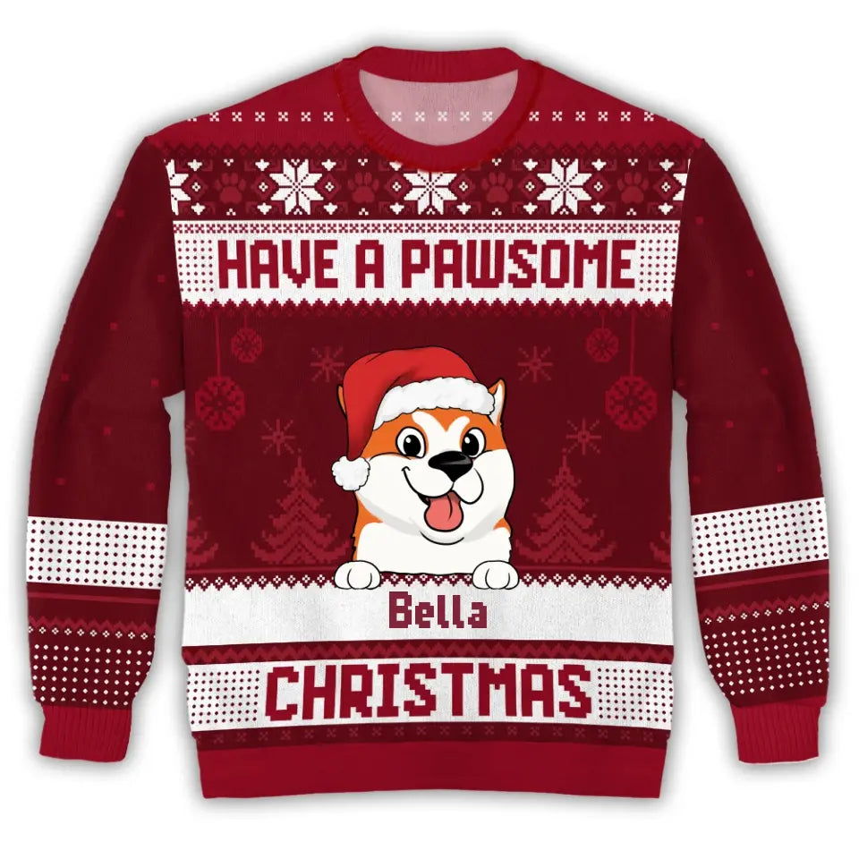 Have A Pawsome Christmas - Personalized Wool Sweater, Gift For Dog Lover, Wool Sweater All-Over-Print