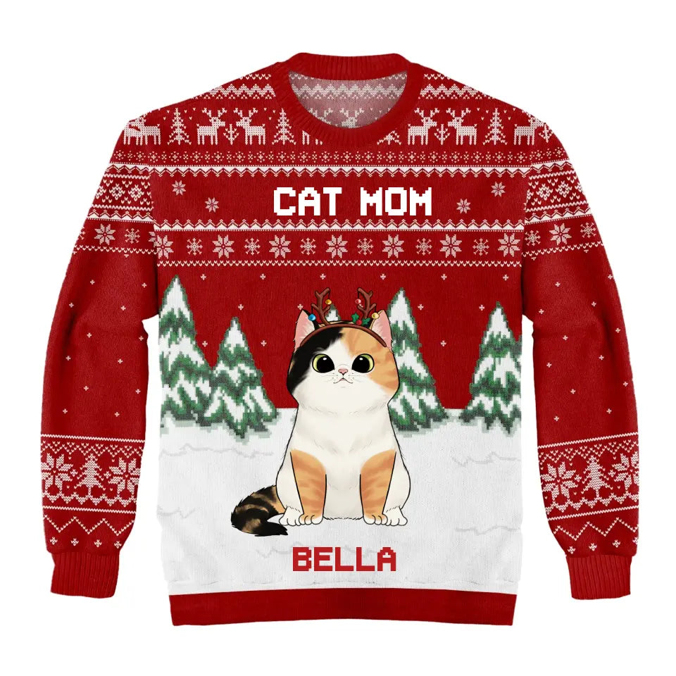 Cat Mom & Cat Dad Christmas - Personalized Wool Sweater, All-Over-Print Sweater - Gift For Cat Lovers, Pet Lovers, Christmas Gift