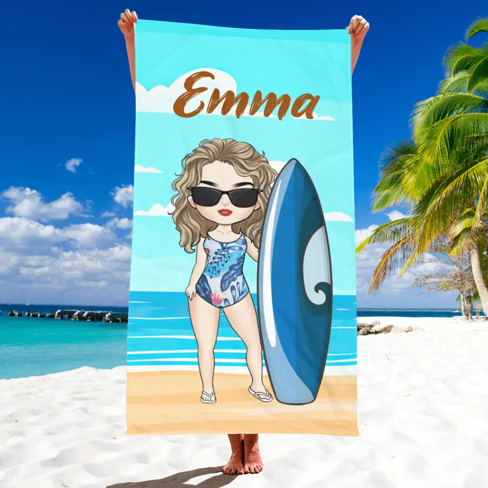 Cartoon Style - Personalized Beach Towel With Name, Summer Gift