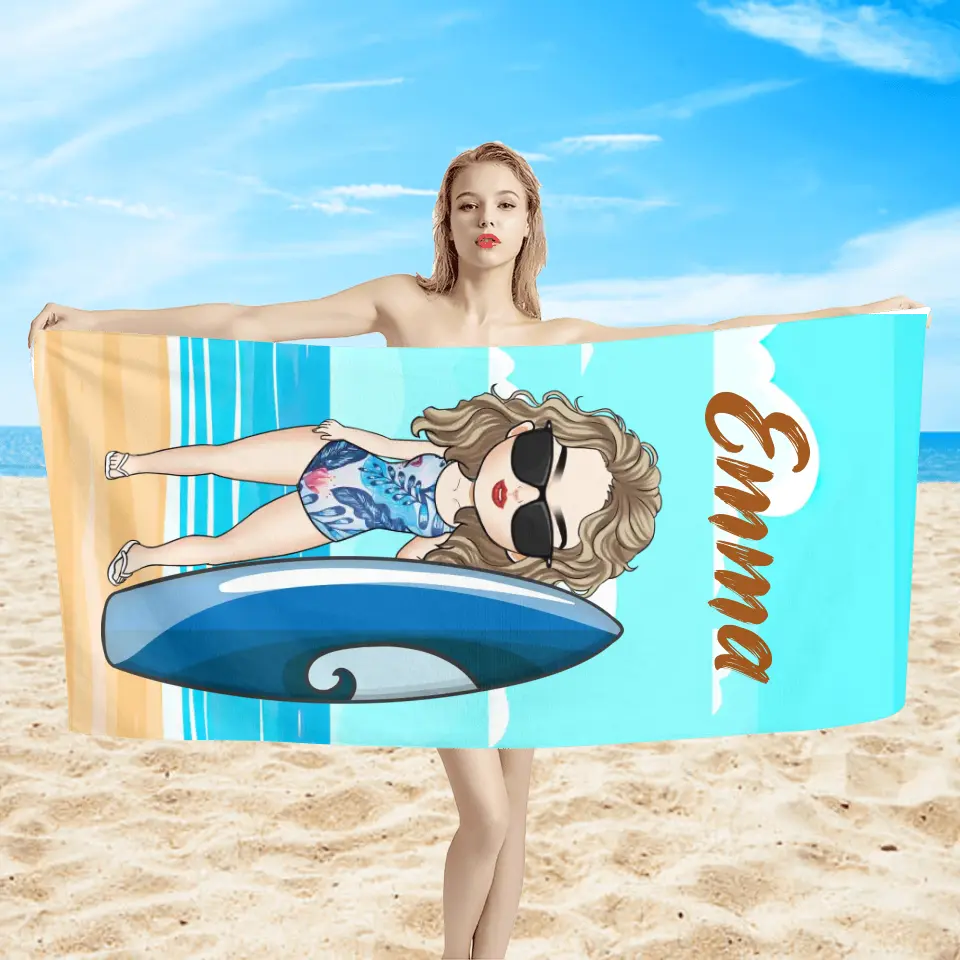 Cartoon Style - Personalized Beach Towel With Name, Summer Gift