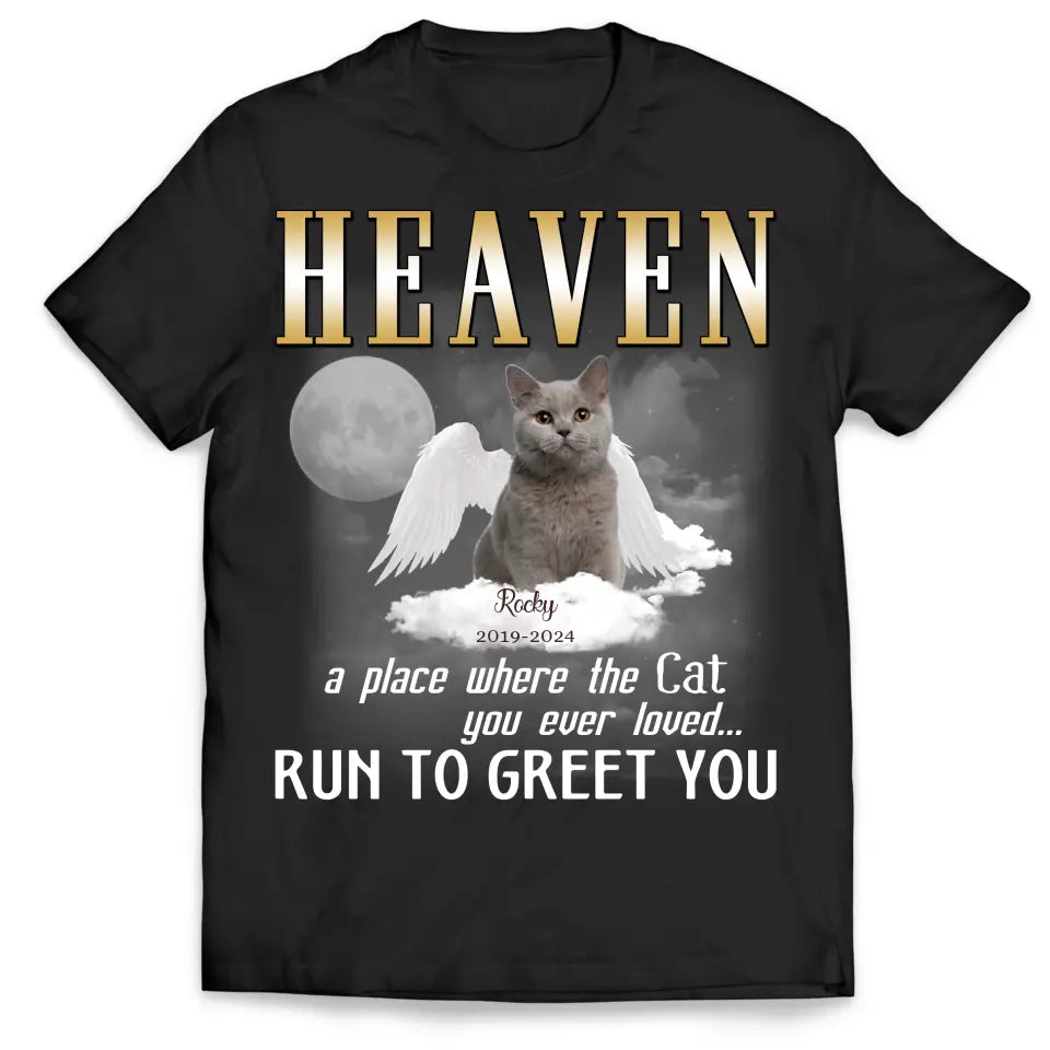 Heaven A Place Where All The Cats You Ever Loved Run To Greet You - Personalized T-Shirt - CF-TS1242