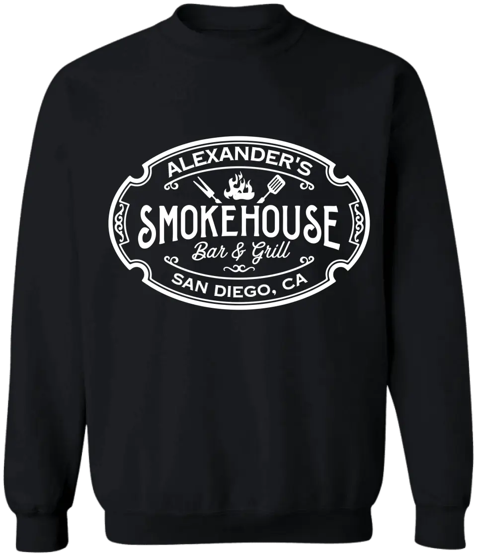 Custom Smokehouse Bar & Grill - Personalized T-Shirt, Funny Grilling Gift, Smoker Shirt - TS1066