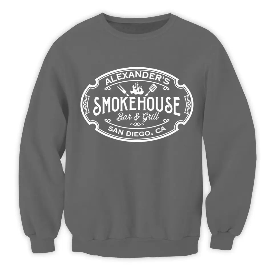 Custom Smokehouse Bar & Grill - Personalized T-Shirt, Funny Grilling Gift, Smoker Shirt - TS1066
