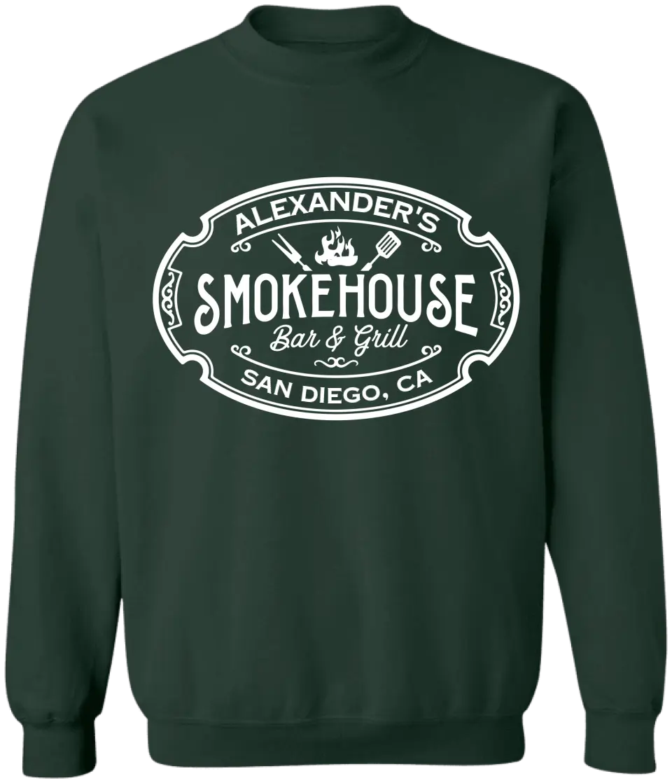 Custom Smokehouse Bar & Grill - Personalized T-Shirt, Funny Grilling Gift, Smoker Shirt - TS1066