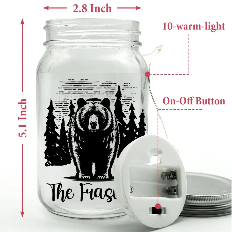 Grizzly Bear - Personalized Mason Jar Light, Gift For Camping Lovers - CF-MJL52