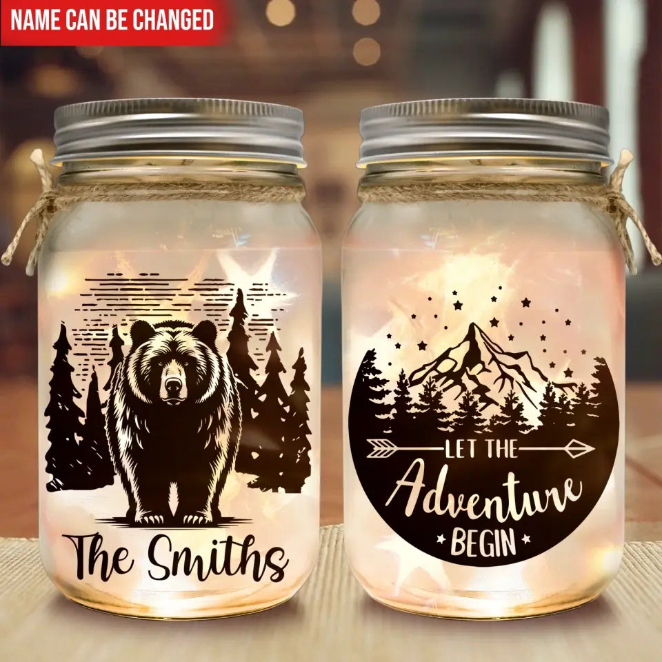 Grizzly Bear - Personalized Mason Jar Light, Gift For Camping Lovers - CF-MJL52