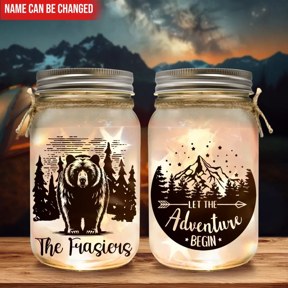Grizzly Bear - Personalized Mason Jar Light, Gift For Camping Lovers - CF-MJL52