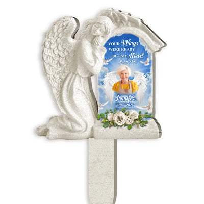 Angel Hug, Your Wings Were Ready But My Heart Was Not - Personalized Plaque Stake - CF-PS109