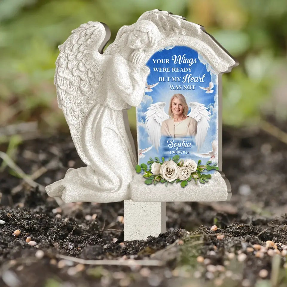 Angel Hug, Your Wings Were Ready But My Heart Was Not - Personalized Plaque Stake - CF-PS109