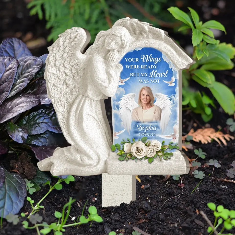 Angel Hug, Your Wings Were Ready But My Heart Was Not - Personalized Plaque Stake - CF-PS109
