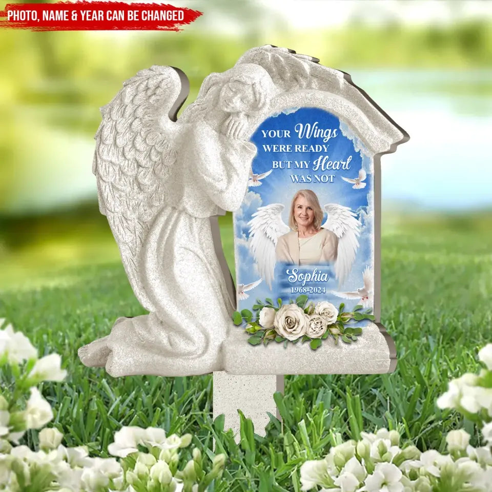 Angel Hug, Your Wings Were Ready But My Heart Was Not - Personalized Plaque Stake - CF-PS109
