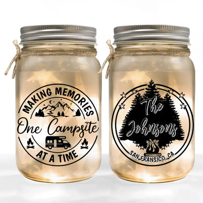 Making Memories One Campsite At A Time - Personalized Mason Jar Light, Camping Gift - CF-MJL57