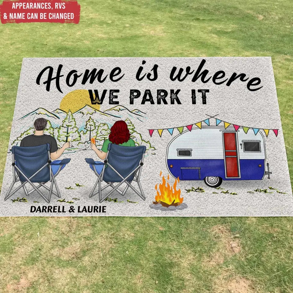 Home Is Where We Park It - Personalized Patio Rug, Patio Mat, Gift For Camping Lovers - CF-R02