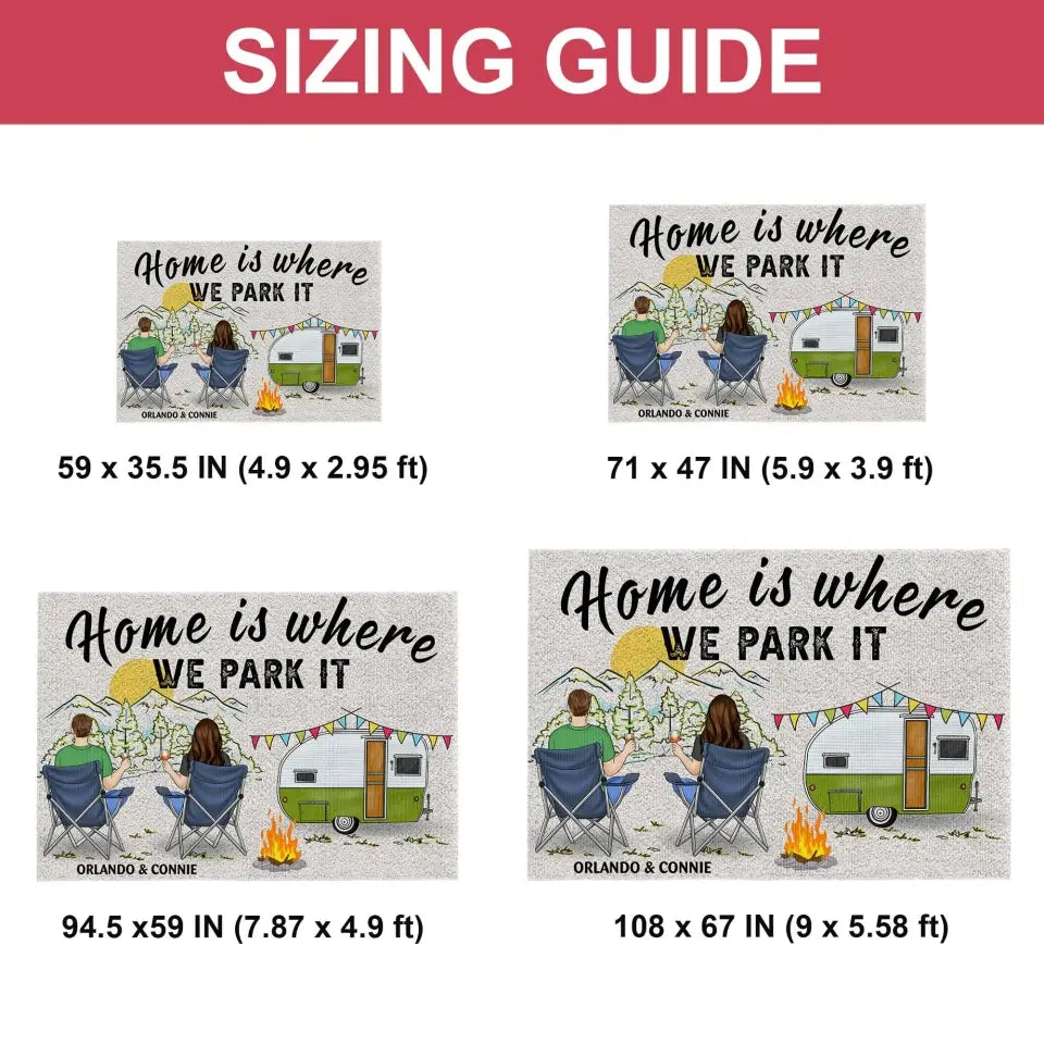 Home Is Where We Park It - Personalized Patio Rug, Patio Mat, Gift For Camping Lovers - CF-R02