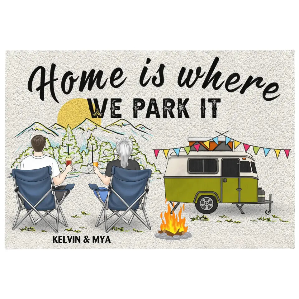 Home Is Where We Park It - Personalized Patio Rug, Patio Mat, Gift For Camping Lovers - CF-R02