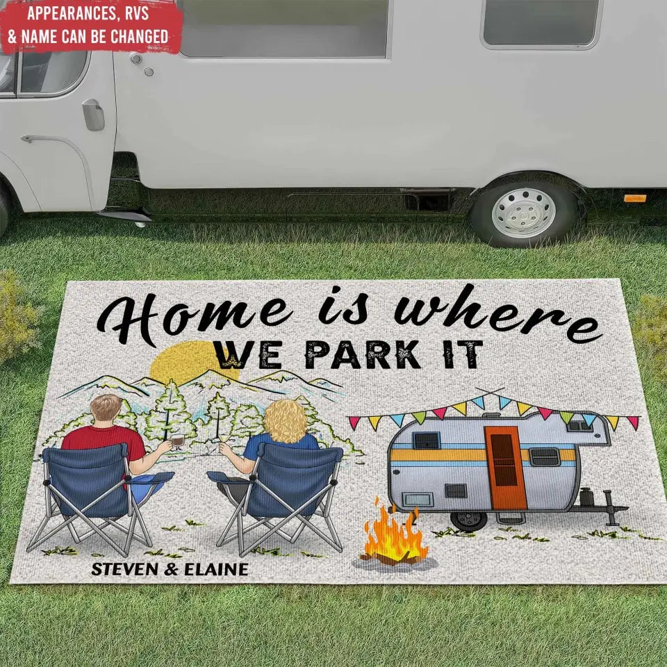 Home Is Where We Park It - Personalized Patio Rug, Patio Mat, Gift For Camping Lovers - CF-R02