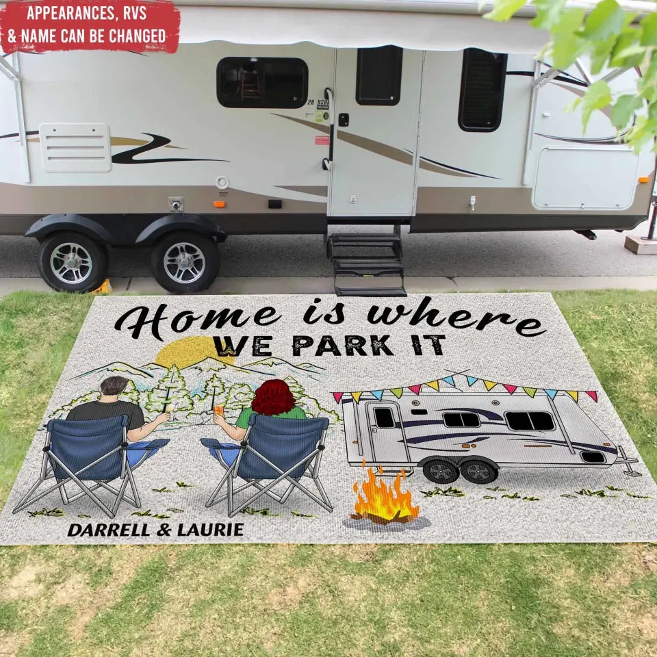 Home Is Where We Park It - Personalized Patio Rug, Patio Mat, Gift For Camping Lovers - CF-R02