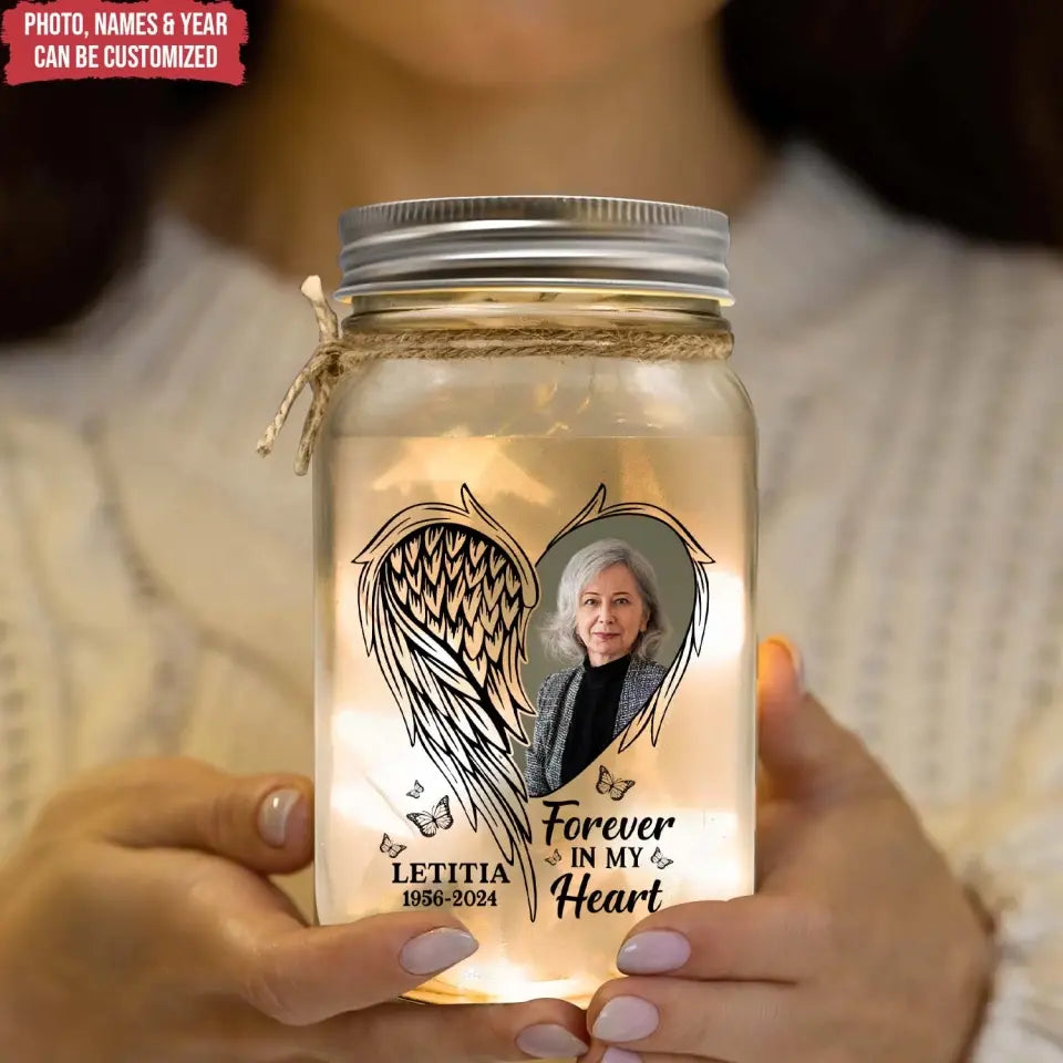 This Light Shines In Loving Memory Of Those Watching From Heaven - Personalized Mason Jar Light - MJL58