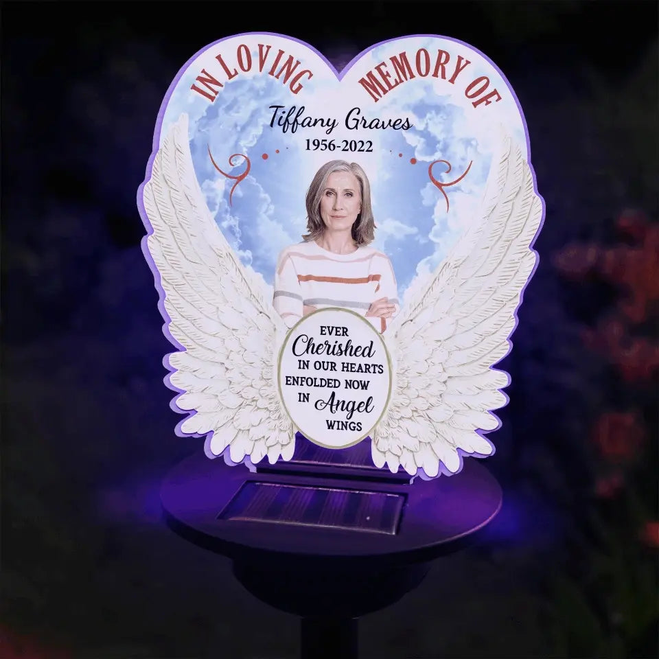 Ever Cherished In Our Hearts, Enfolded Now In Angel Wings - Personalized Solar Light - SL169