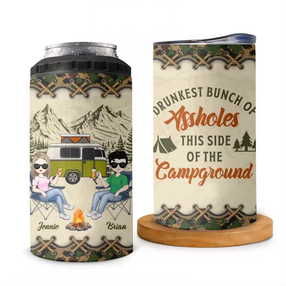 Drunkest Bunch Of Assholes This Side Of The Campground - Personalized Can Cooler, Gift For Camping Lovers - CCL01
