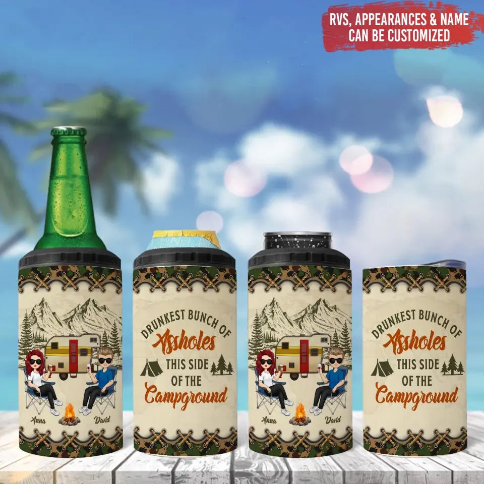 Drunkest Bunch Of Assholes This Side Of The Campground - Personalized Can Cooler, Gift For Camping Lovers - CCL01